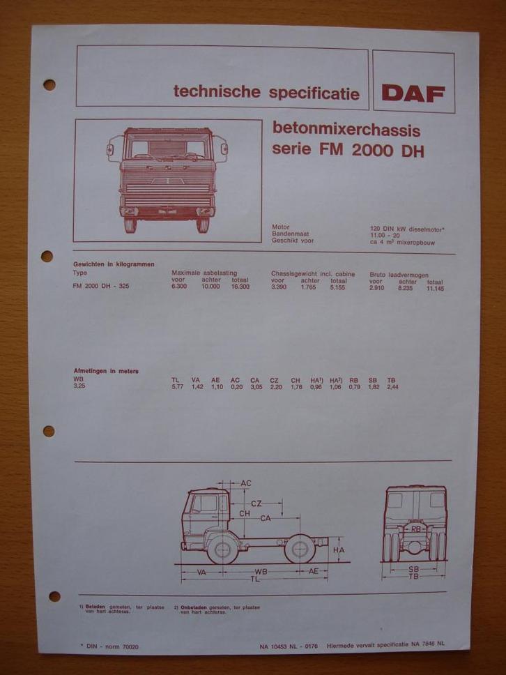 DAF FM 2000 DH Technische Specificatie folder 1976 – 4x2, Boeken, Auto's | Folders en Tijdschriften, Zo goed als nieuw, Overige merken