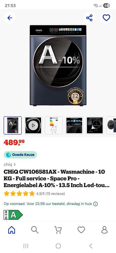 CHIQ Wasmachine 10KG A-10% Nieuw!, Witgoed en Apparatuur, Wasmachines, Ophalen of Verzenden