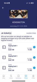 3 Kensington tickets zitplaatsen 3 december, Tickets en Kaartjes, Drie personen of meer, December