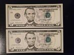 2x 5 dollars USA set UNC 2017 jaar STER, Ophalen of Verzenden, Noord-Amerika, Setje