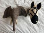 Dierenkoppen voor kinderkamer - Zebra & Olifant, Ophalen, Zo goed als nieuw