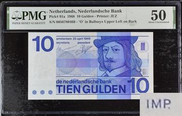Erg zeldzame variant biljet 10 gulden 1968, punt achter IMP beschikbaar voor biedingen