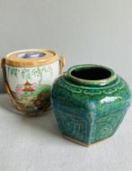 Dekselpot handbeschilderd Chinees groene gemberpot vintage, Antiek en Kunst, Antiek | Keramiek en Aardewerk, Ophalen of Verzenden