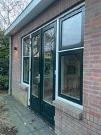 Houten achtertuin deuren met kozijnen en extra raam en deur, Doe-het-zelf en Verbouw, Ophalen, Gebruikt, Buitendeur, Hout