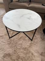 Salontafel met glazen tafelblad in marmerlook, Huis en Inrichting, Tafels | Salontafels, Ophalen, 100 tot 150 cm, Rond, 50 tot 100 cm
