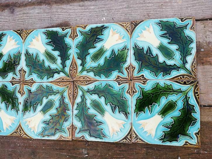 Set van 10 Art nouveau tegels SA Faienceries de Pavillons, Antiek en Kunst, Antiek | Wandborden en Tegels, Ophalen