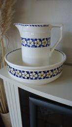 Antiek lampetstel, wit/donkerblauw en bloemetje, jaren '30, Ophalen
