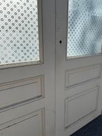 2 enkele antieke deuren met geëtst mussolini glas 196x83cm., Ophalen