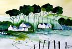 Op het Platteland, aquarel 66x35 cm., Ophalen of Verzenden