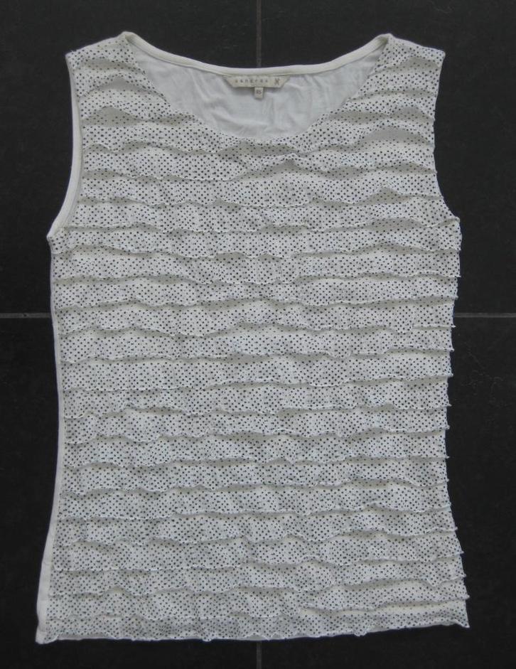 Xandres witte top zwarte stipjes, laagjes, mt S (XS), feest, Kleding | Dames, Tops, Zo goed als nieuw, Maat 36 (S), Wit, Zonder mouw