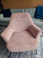 (Oud) Roze, velourse fauteuil, Huis en Inrichting, Fauteuils, Ophalen, Gebruikt, 75 tot 100 cm, Metaal