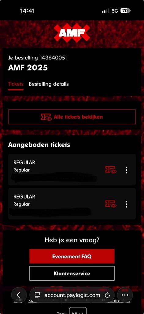 2 st. Regular tickets AMF 25-10-2025, Tickets en Kaartjes, Concerten | Overige, Twee personen, Oktober