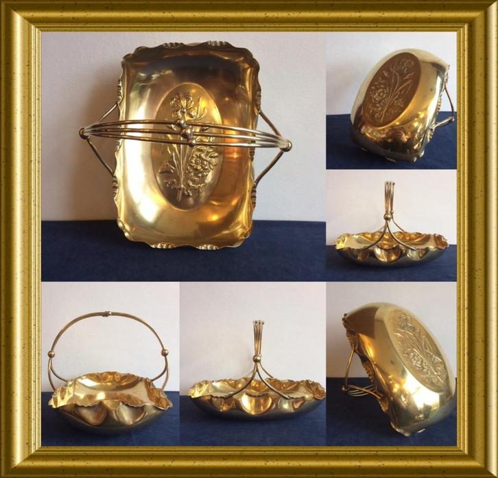 Antieke messing serveerschaal met bloemendecoratie, Antiek en Kunst, Curiosa en Brocante, Ophalen of Verzenden