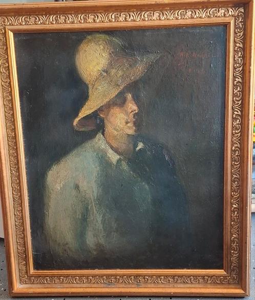 Portret jonge man. Sign. Olie/doek. 1945.  75/88 cm., Antiek en Kunst, Kunst | Schilderijen | Klassiek, Ophalen