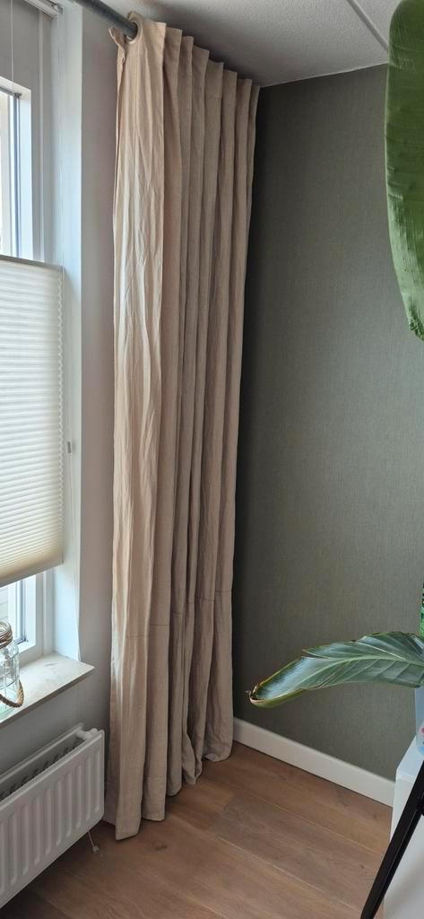 linnen gordijnen aan steigerpijp rail, Huis en Inrichting, Stoffering | Gordijnen en Lamellen, Gebruikt, 200 cm of meer, 200 cm of meer