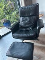 Leren draai fauteuil met voetenbankje, Ophalen, Gebruikt, Leer, 50 tot 75 cm