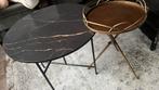 Set van 2 bijzettafels zwart marmer en goud, Huis en Inrichting, Minder dan 55 cm, Metaal of Aluminium, Rond, Zo goed als nieuw