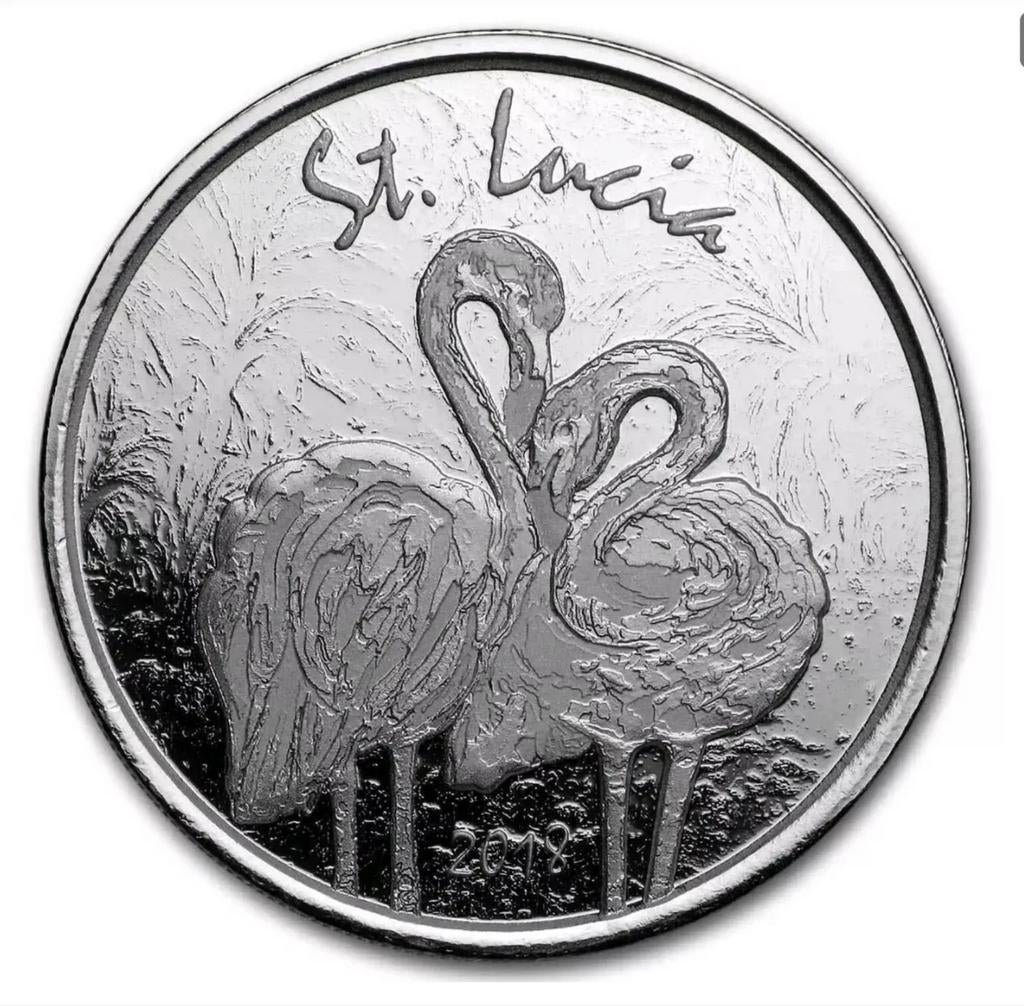 Zilveren 1 oz ounce 9999 fijn zilver st lucia flamingo 2018, Ophalen of Verzenden, Zilver