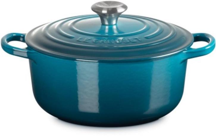 Le Creuset Braad-/Stoofpan - Ø 24cm - Deep Teal, Huis en Inrichting, Keuken | Potten en Pannen, Nieuw, Koekenpan of Braadpan, Gietijzer
