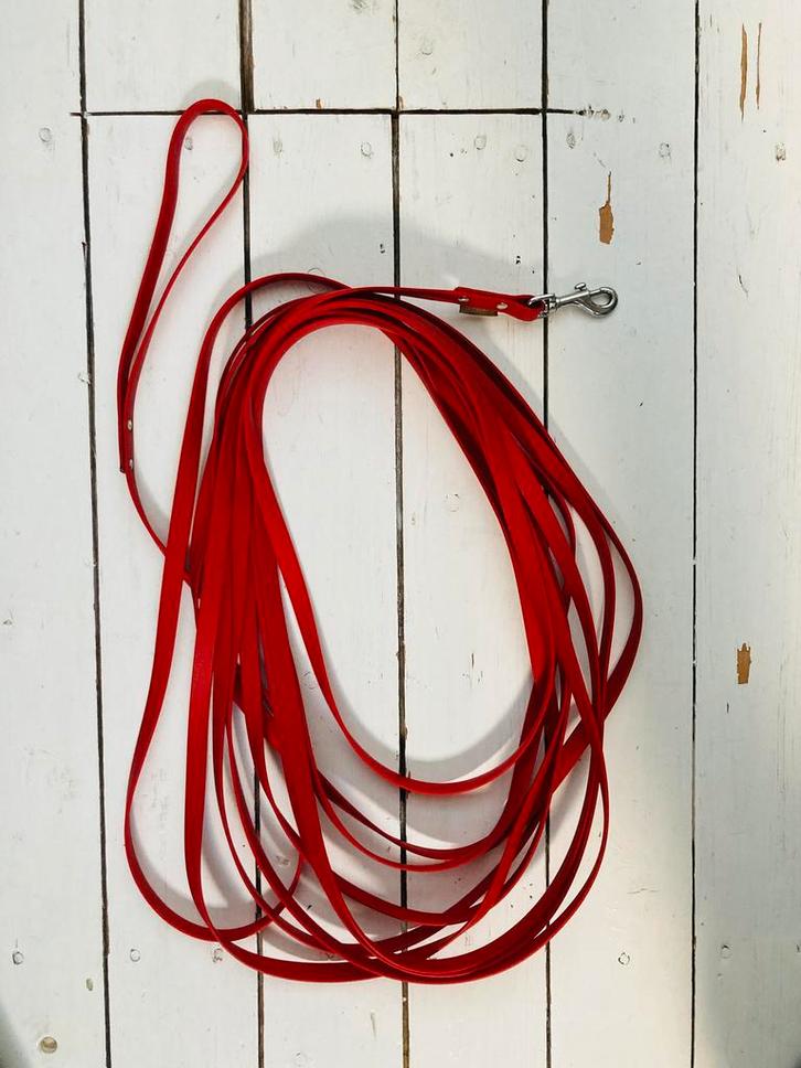 Lange sleeplijn looplijn van biothane 10m, rood, Dieren en Toebehoren, Hondenriemen, Zo goed als nieuw, Hondenriem, Ophalen of Verzenden