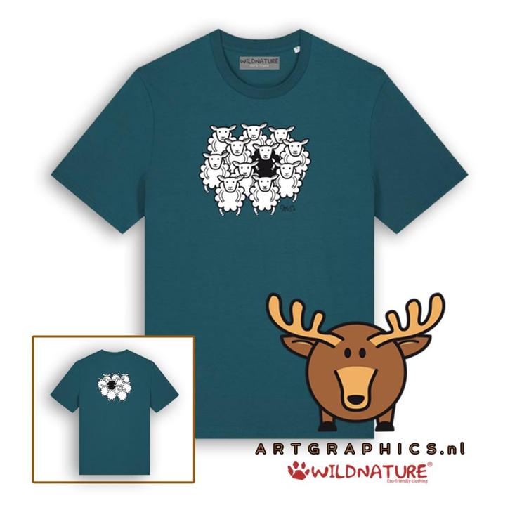 WILDNATURE Heren T-Shirt-Zwarte Schaap BIOKATOEN Maat: XL, Kleding | Heren, T-shirts, Nieuw, Maat 56/58 (XL), Groen, Verzenden