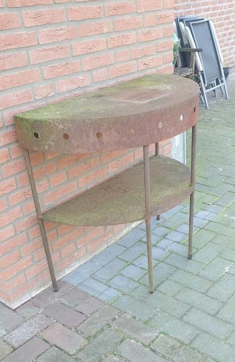 Cortenstalen sidetable, Tuin en Terras, Tuinstoelen, Gebruikt, Ophalen