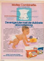 Retro reclame 1977 Moltex baby luiers rood & blauw pak, Verzenden, Overige typen