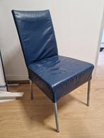 6 Blauwe leren stoelen eetkamer, Ophalen, Gebruikt, Blauw, Leer