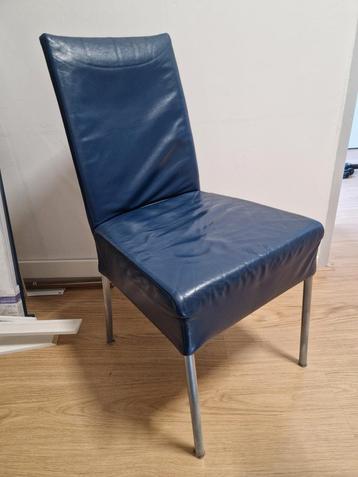 6 Blauwe leren stoelen eetkamer  beschikbaar voor biedingen