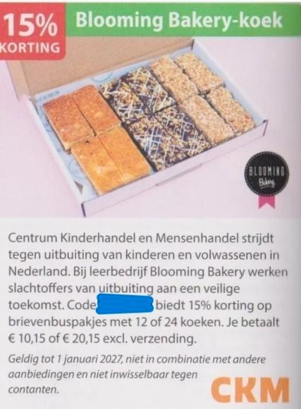 Blooming Bakery-koek 15% kortingslink/code (verw), Tickets en Kaartjes, Kortingen en Cadeaubonnen, Eén persoon, Warenhuis- of Winkelbon