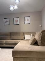 Velvet hoekbank taupe/beige. Moet z.s.m weg, Huis en Inrichting, Banken | Bankstellen, 250 tot 300 cm, 100 tot 125 cm, Hoekbank