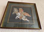 Vintage zijdekunst – “Drie paarden” gesigneerd Chai, Ophalen