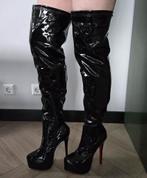 Lak Pvc high heel overknee laarzen 40, Kleding | Dames, Schoenen, Hoge laarzen, Verzenden, Zwart, Zo goed als nieuw