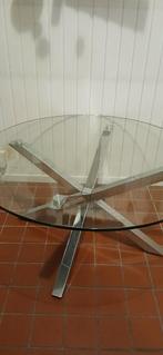 Glazen Salontafel met chromen onderstel, Huis en Inrichting, Tafels | Eettafels, Gebruikt, 50 tot 100 cm, Rond, Glas