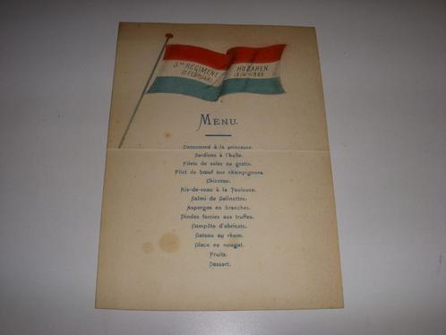 Uniek menukaart 75 jaar 3e Regiment Huzaren 13 februari 1889, Verzamelen, Militaria | Algemeen, Landmacht, Overige typen, Nederland