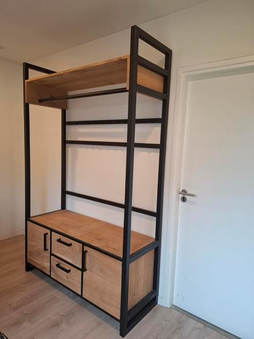 Grote industriële kapstok eikenhout, Huis en Inrichting, Woonaccessoires | Kapstokken, Zo goed als nieuw, Wandkapstok, 200 cm of meer