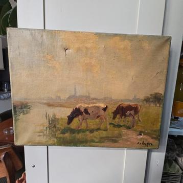 Fedor van Kregten (1871 - 1937) Koeien langs poldersloot beschikbaar voor biedingen