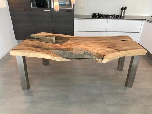 Eettafel boomstam 210 x 110 cm, Huis en Inrichting, Tafels | Eettafels, 100 tot 150 cm, 200 cm of meer, Rechthoekig, Ophalen