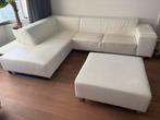 Witte leren bank met hocker, Huis en Inrichting, Ophalen, 250 tot 300 cm, Gebruikt, Minder dan 75 cm