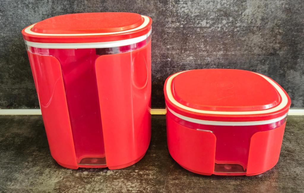 Tupperware Eleganzia vensterbus 700ML en 1,5L Rood-Wit, Ophalen of Verzenden, Zo goed als nieuw, Rood, Bus of Trommel