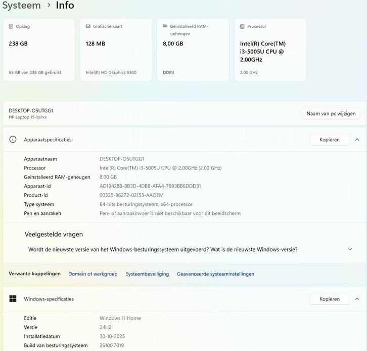 HP Laptop te koop i3-5005, Computers en Software, Windows Laptops, Gebruikt, 15 inch, SSD, 2 tot 3 Ghz, 8 GB, Qwerty, Ophalen of Verzenden