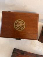 Antieke Houten Sieradendoos met Fluweel en Messing Beslag, Antiek en Kunst, Ophalen of Verzenden
