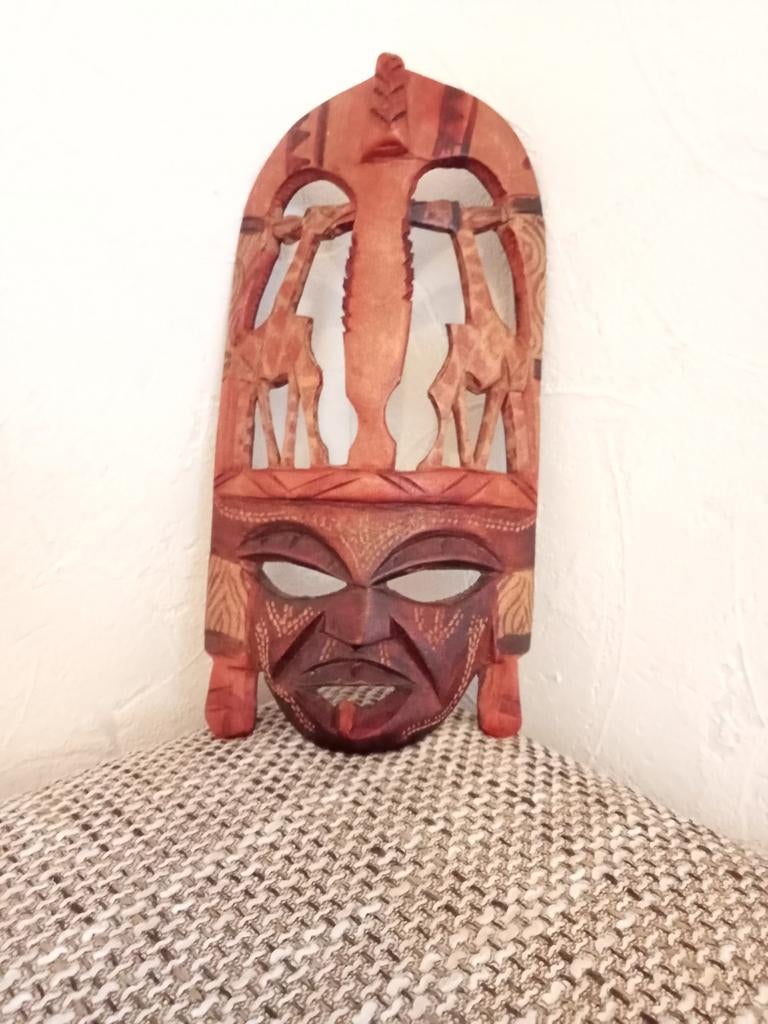Houten masker met giraffen, Antiek en Kunst, Kunst | Niet-Westerse kunst, Ophalen of Verzenden
