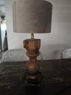 Landelijke tafellamp hout velours kap, Ophalen, Gebruikt, Hout, Minder dan 50 cm