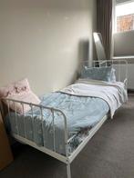 Bed metaal wit, Ophalen, 90 cm, Eenpersoons, Wit
