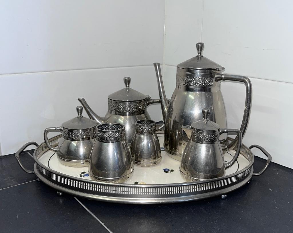 Vintage koffieservies van Rio Tiel met dienblad, Ophalen, Zo goed als nieuw, Overige vormen, Metaal