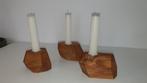 Stoere kandelaars van oud teak – handgemaakt, Ophalen of Verzenden, Zo goed als nieuw, Hout, Minder dan 25 cm