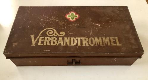 Heel oude verbandtrommel met inhoud uit 1924, Antiek en Kunst, Curiosa en Brocante, Ophalen of Verzenden