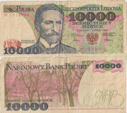 POLEN 1987 10.000 zlotych #151a VG, Postzegels en Munten, Bankbiljetten | Europa | Niet-Eurobiljetten, Los biljet, Polen, Verzenden