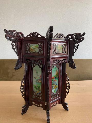 Vintage Chinese hexagon lamp - handgeschilderde panelen beschikbaar voor biedingen